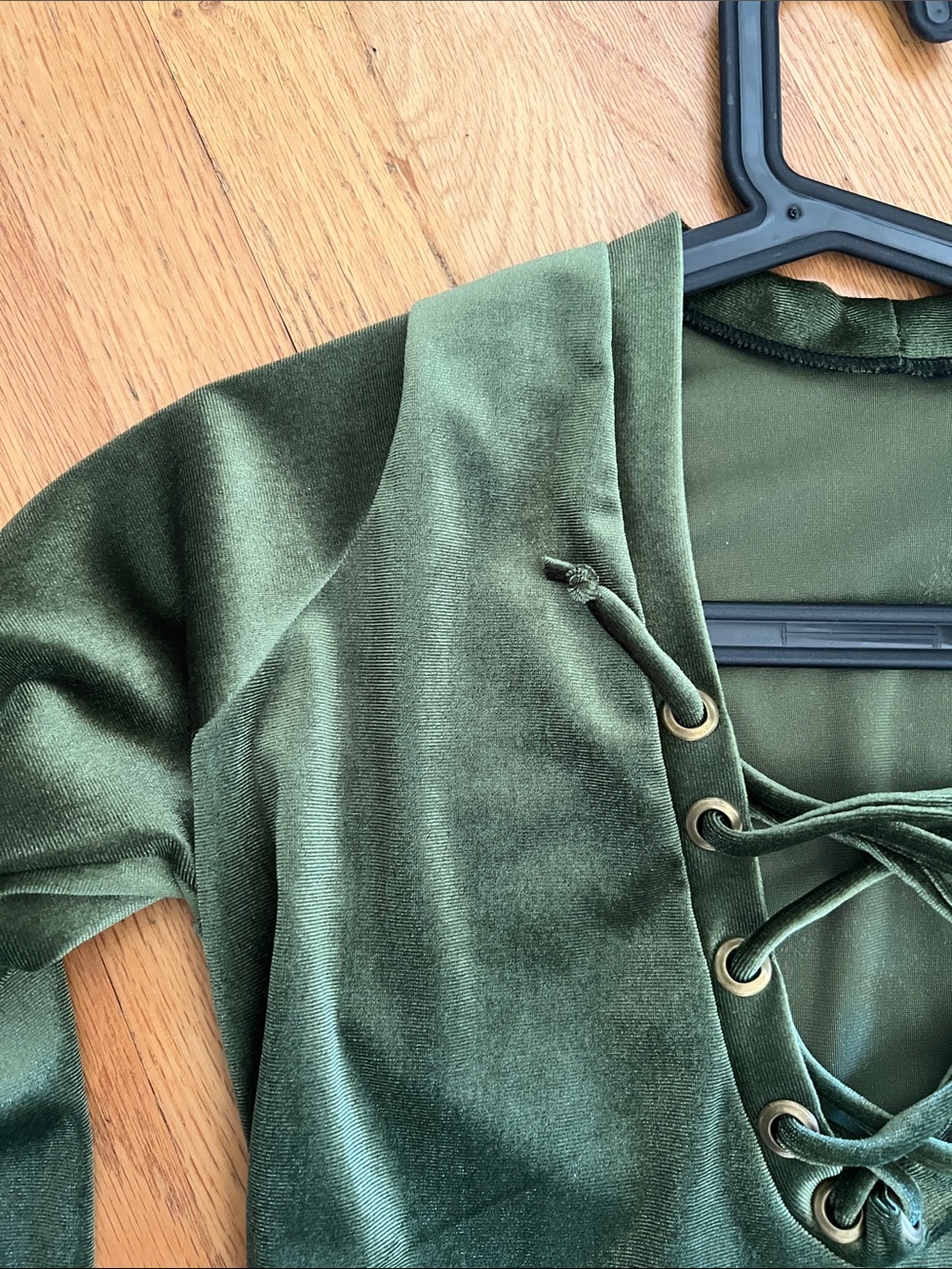 Velvet body suit olive green L see measurements
